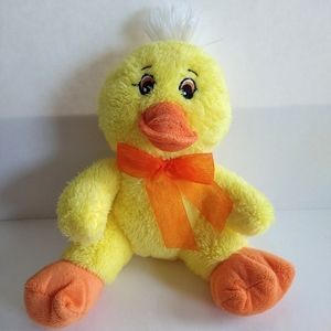 Dan Dee Yellow Sitting Chick Duck with Orange Bow 7"